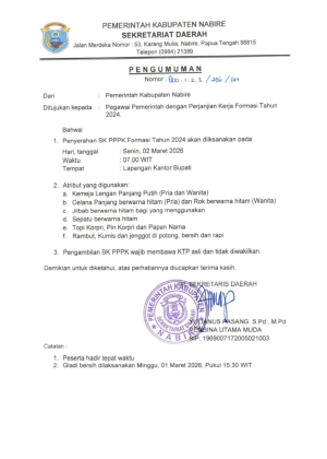 PENGUMUMAN “Pegawai Pemerintah dengan Perjanjian Kerja Formasi Tahun 2024”